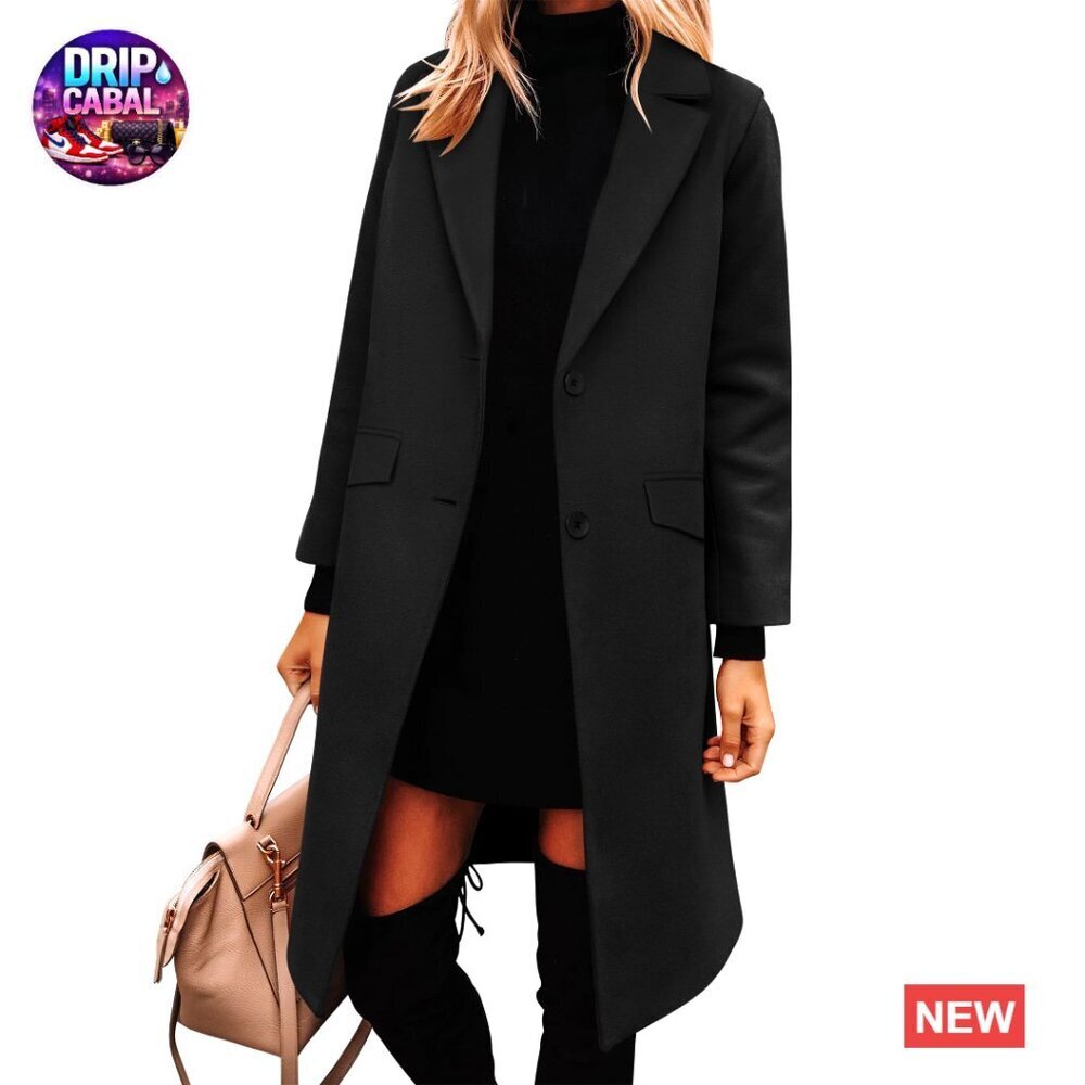 Classic Peacoat Notched Lapel Loose Fit Long Trench Coat Fall Winter Outerwear